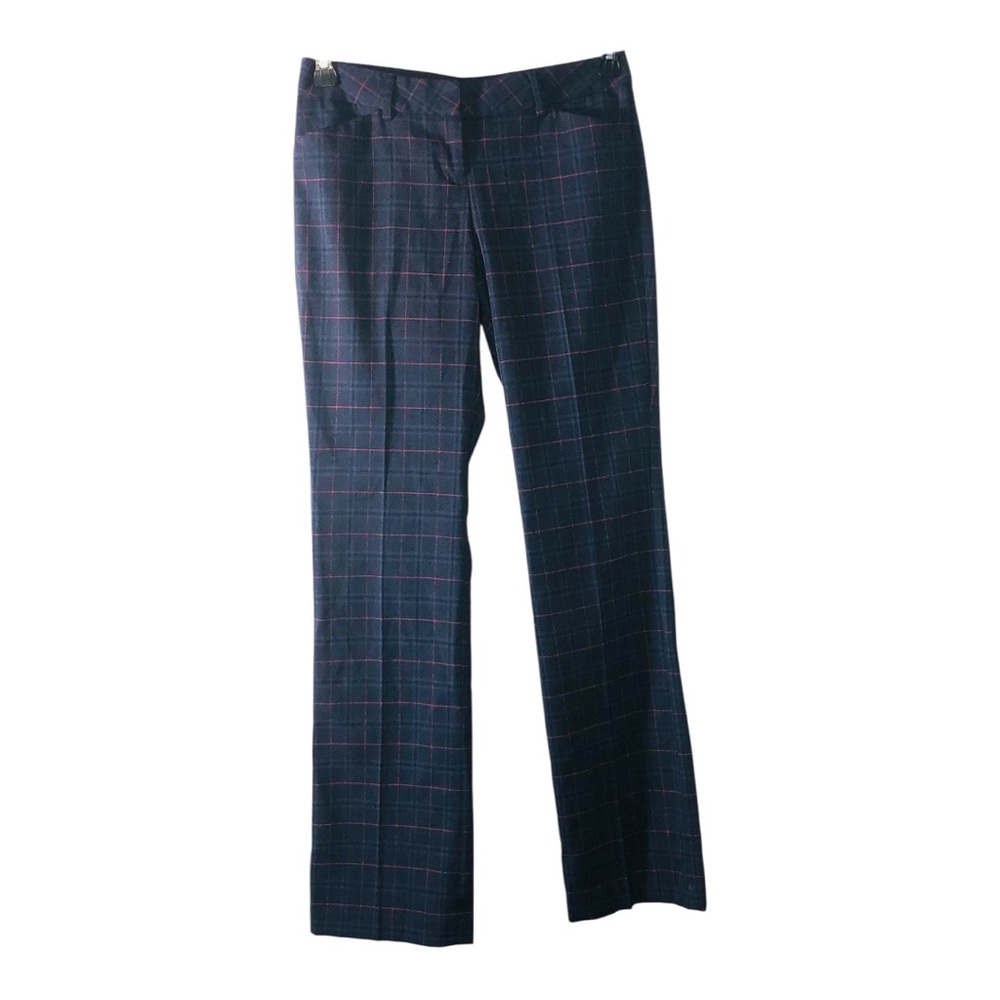 Express Editor Navy/Red Plaid Trousers Women’s Size 2 Straight Leg Career Pants
